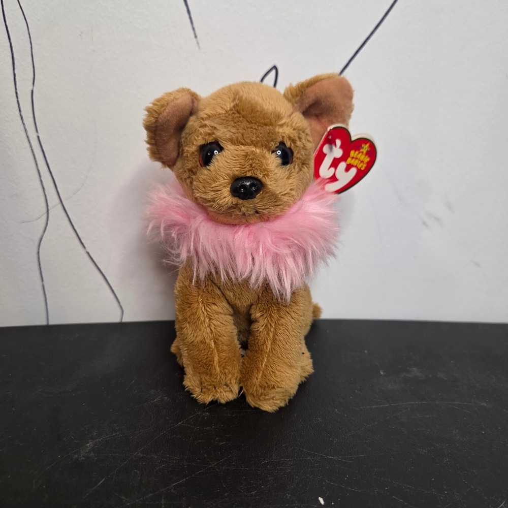Ty Beanie Baby Divalectable Tan Dog Pink Fur Collar Plush 2006 Retired 40445